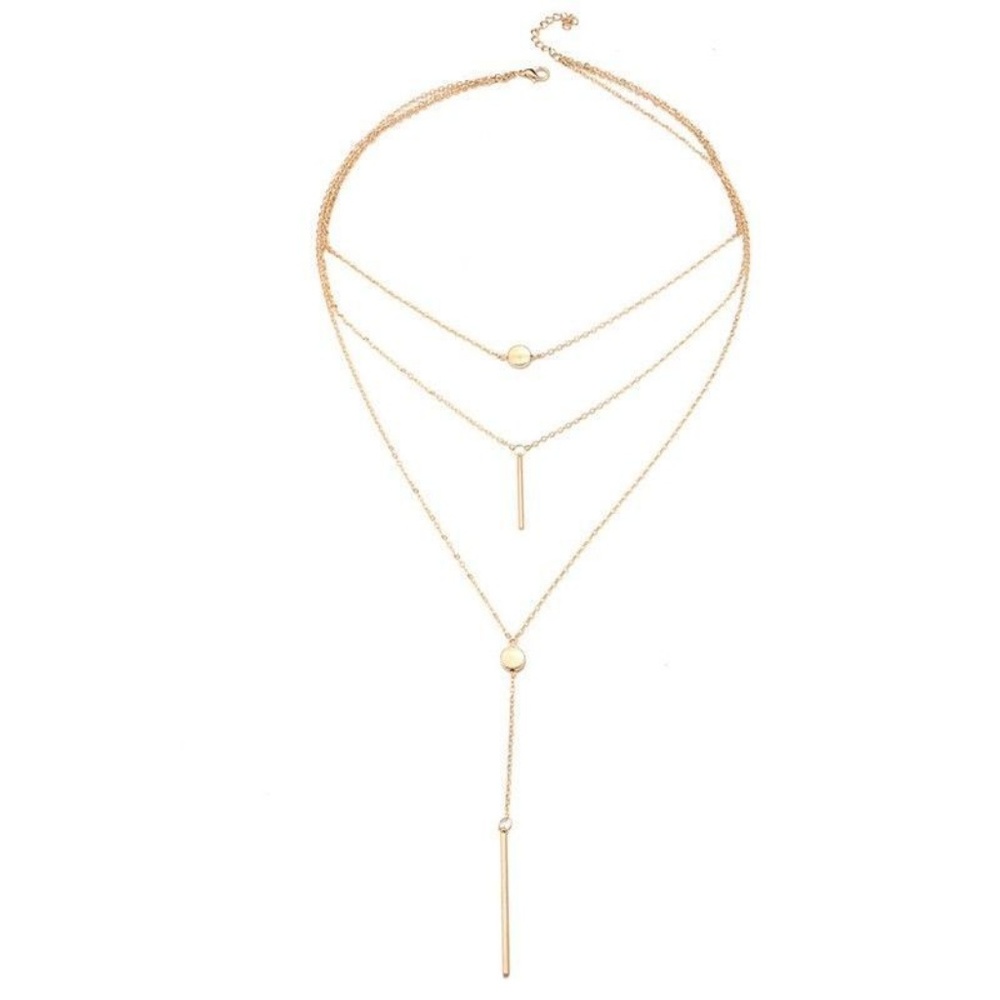 Gold Layered Chain Coin Bar Pendant Necklace - Picture 3 of 7